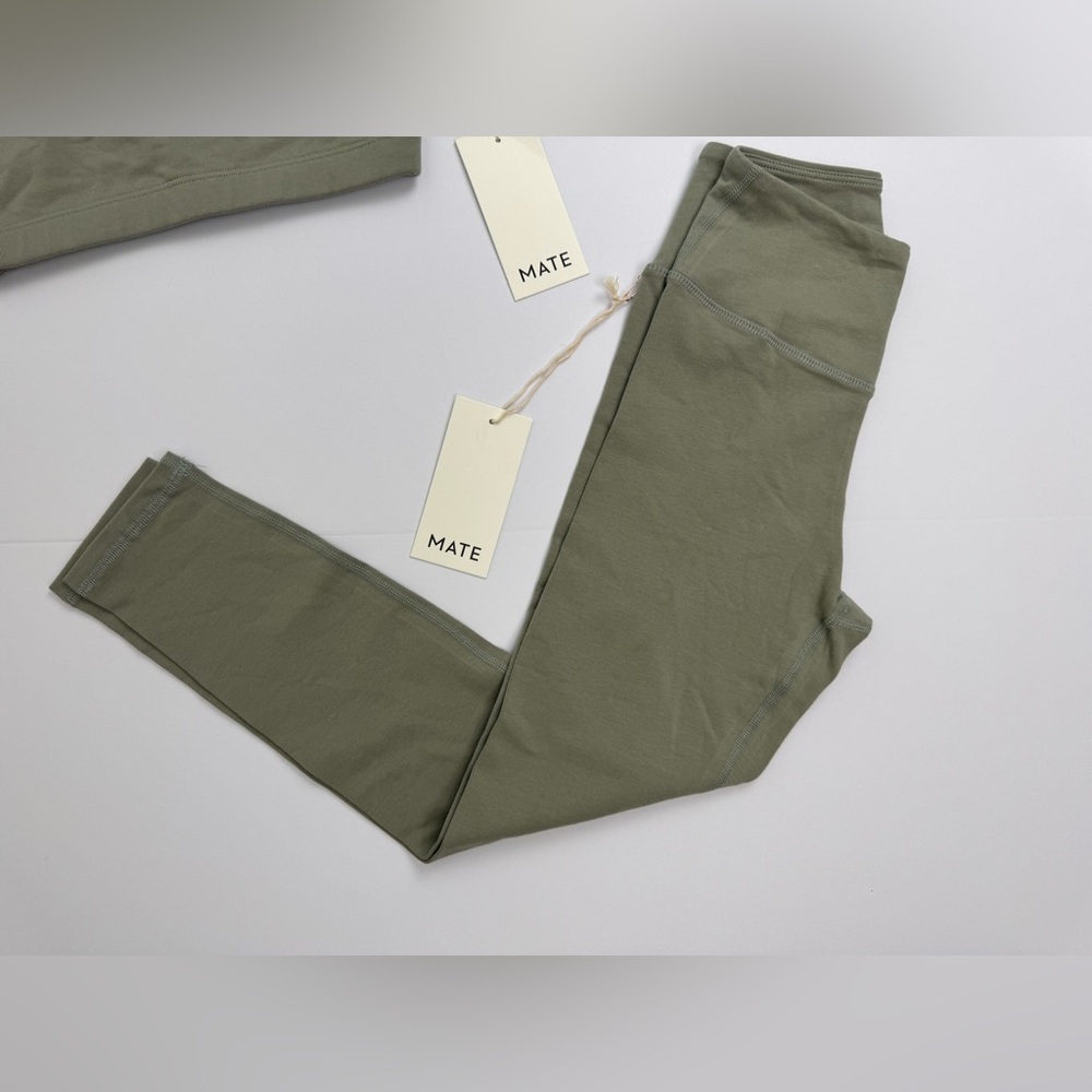 NWT MATE The Label Organic Cotton Stretch Bra Legging Set Size XS Sage Green - Picture 2 of 16